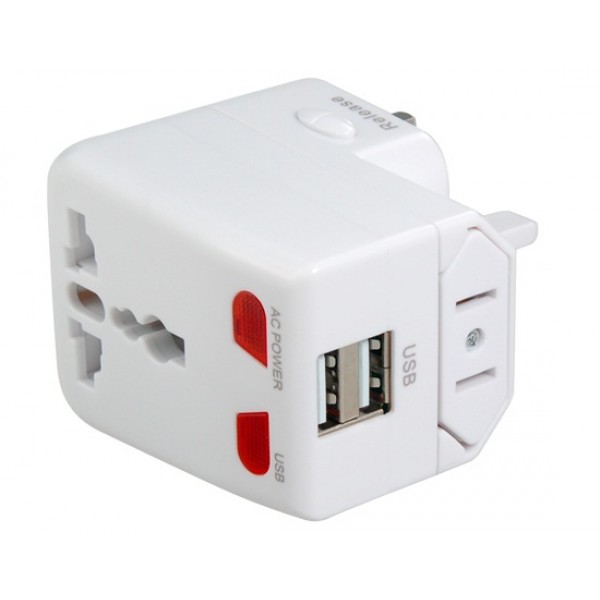 Dual USB Universal World Travel Power Adapter (White)