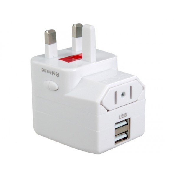 Dual USB Universal World Travel Power Adapter (White)